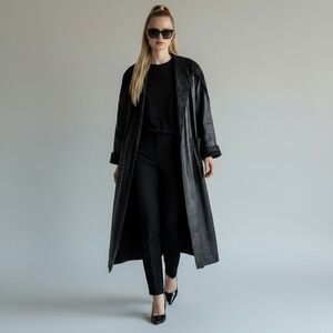 Pelle Studio Vintage Gothic 100% Leather 90s Grunge Long‎ Trench Coat L Black